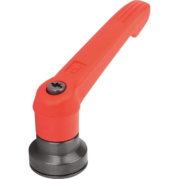Adjustable Handle W Clamp Force Intensif Size:5, M12, Plastic Red Ral3020, Comp:Steel Black Oxidized